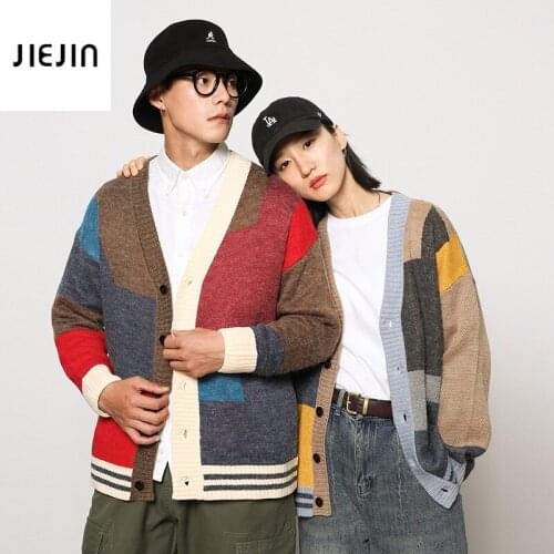 Patchwork Cardigan Sweater Men New Winter Thick Warm Mens Knit Sweater Long Sleeve Sweater Comfortable Preppy Teens Knit Coat