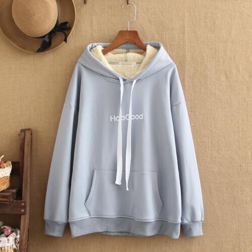 Large size plus cashmere hoodie loose casual winter new long-sleeved hoodie plus fat plus jacket plus large girls lamb cashmere