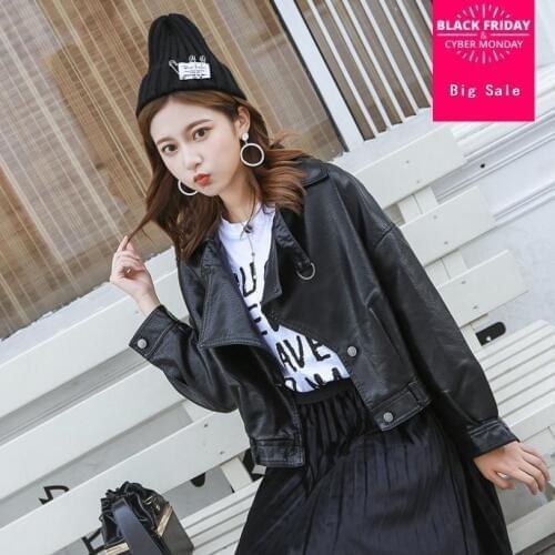 2018 autumn and winter new women PU leather jacket coat loose motorcycle leather coat large size fashion outwear L1248 wholesale