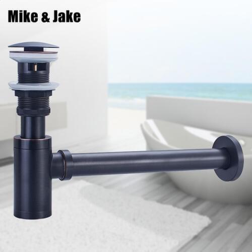 Bottle Trap Brass Round Siphon Oil Rubbed Bronze Black P-TRAP Bathroom Vanity Basin Pipe Waste With Pop Up Drain
