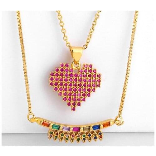 Heart multicolor micro pave cz zircon cubic zirconia necklace copper Clavicle gold plated Snake Chain Choker Pendant yuj34