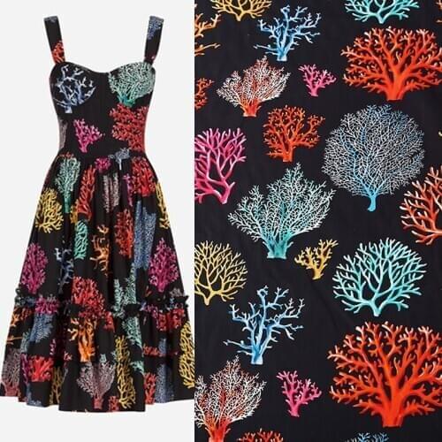 100x140cm Fashion Seabed Coral Printed Cotton Fabric For Woman Children Summer Dress Blouse Pants DIY Cloth Sewing