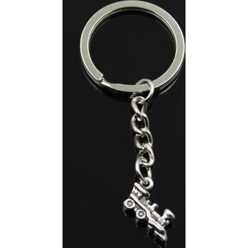 Fashion 30mm Key Ring Metal Key Chain Keychain Jewelry Antique Bronze Silver Color Plated Double Sided Train 17x12mm Pendant