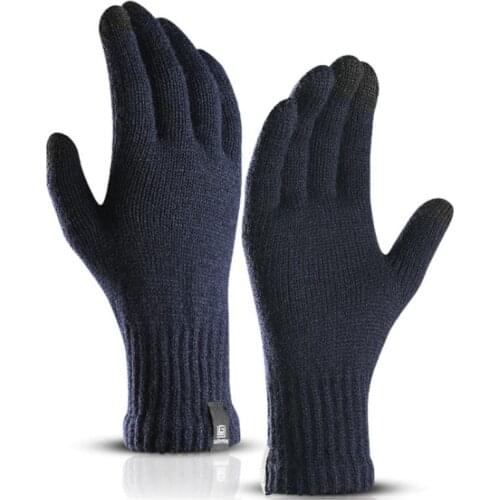 Men Womens Winter Knitted Touch Screen Gloves Outdoor Sport Training Snow Ski Full Finger Elastic Ribbed Cuff Stretchy