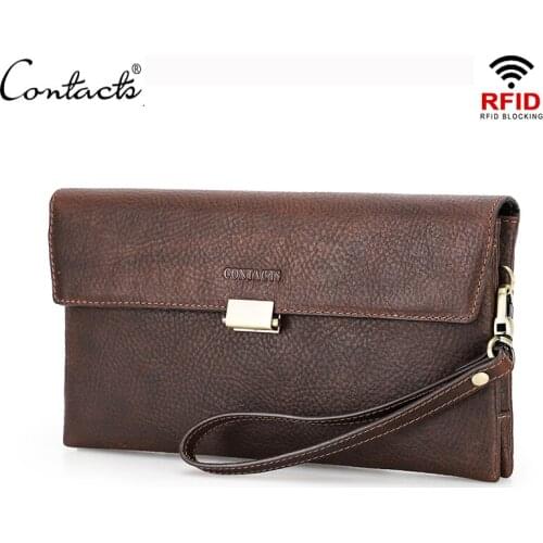 Genuine Leather Mens Clutch Bag RFID Male wallet bag Handy Bag large capacity phone Pocket purse Credit Card Holder billeteras