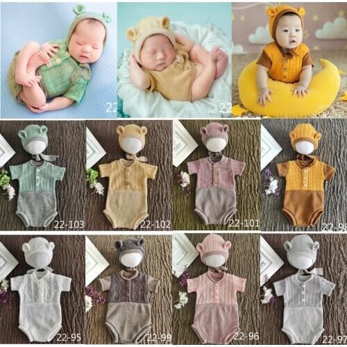 Newborn Photography Clothing Cute Infant Hat+Jumpsuit 2Pcs/set Baby Photo Props Accessories Studio Newborn Shooting Clothes
