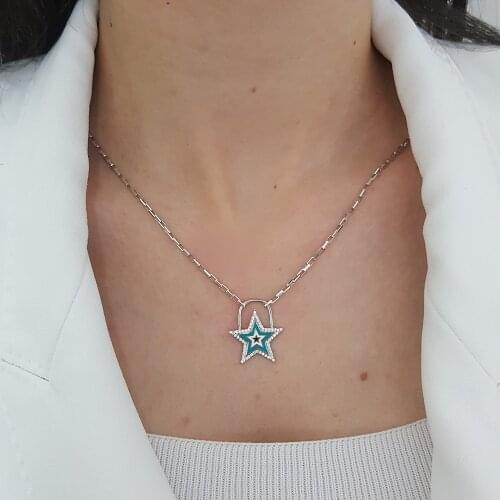 NEW Star Trendy 925 Silver Neon Turkish Jewelry Zircon Fashion Star Necklace For Women Minimalist Style Luxury Designer