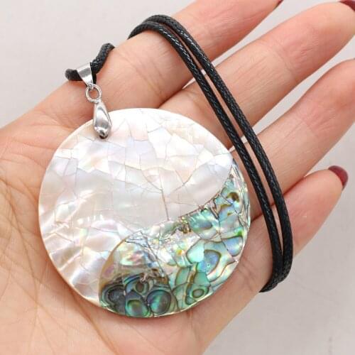Natural Shell Mother of Pearl Shell Pendants Charms Wax Thread Necklace Accessories for Women Gift Size 50x50mm Length 55cm