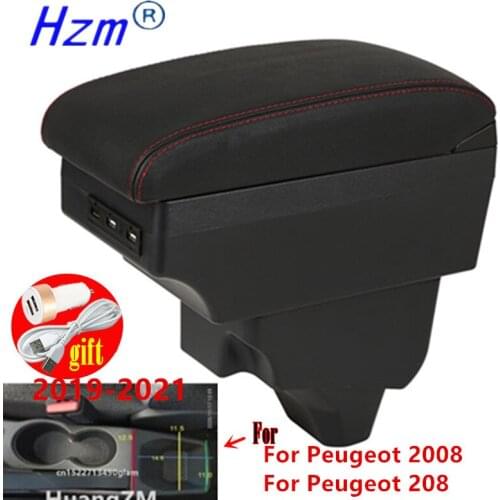 For Peugeot 2008 Armrest For Peugeot 208 Car Armrest box 2019 2020 2021 Retrofit parts Interior Storage box accessories USB LED