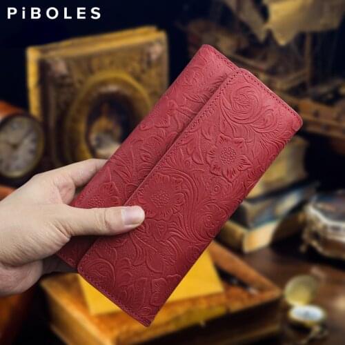 Luxury Genuine Leather Womens Clutch Wallet Handmade Cowhide Long Wallets 3fold Credit Card Slot Phone Holder Pocket Coin Purse