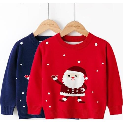 Christmas Girls Sweater Santa Claus O-neck Knitted Boys Tops Clothes 2021 New Year Spring 2 3 4 5 6 Year Children Fall Pullovers