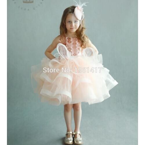 Pink Sequined Flower Girl Dresses For Weddings Kids Evening Party Dress Girls Birthday Gown Childrens Cute Cake Dress