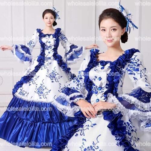 Brand New Lace Printed Marie Antoinette Masquerade Ball Gown Medieval Southern Rococo Belle Dress Theatrical Clothing