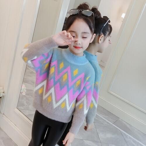 Toddler Girl Sweater 2019 Autumn Winter Long Sleeve Warm Baby Girls Sweaters Children Kids Imitation Mink Pullover Top Clothing