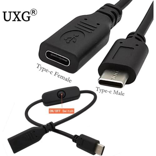 Type-c male-to-female USB cable with on / off switch, c-type USB 3.1 extended push-in key switch cable 0.3m