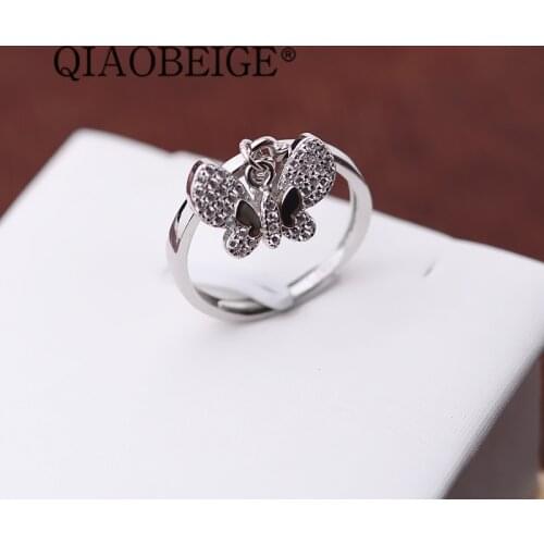 QIAOBEIGE New Arrivals 925 Sterling Silver Butterfly Rings For Women Adjustable Size Finger Ring Fashion sterling silver jewelry