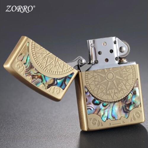 Zorro Gasoline Lighter Colorful Shell Compass Retro Sand Wheel Ignition Creative Personality Kerosene Pure Copper Lighter