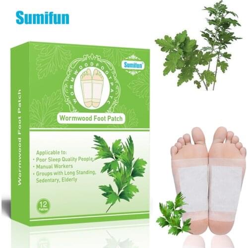 12pcs/box Sumifun Wormwood Extract Detox Foot Pads Improve Sleeping Body Relaxation Slimming Herbal Medical Plaster Health Care