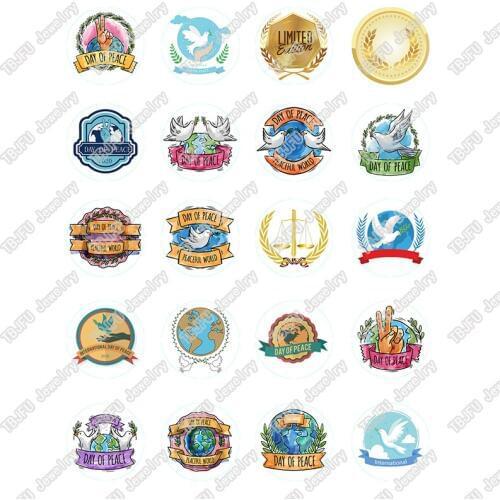 20pcs/lot 18mm 20mm 25mm Round Peace Bird Olive Branch Pattern Glass Cabochon for DIY Jewelry Making Findings & Components T041