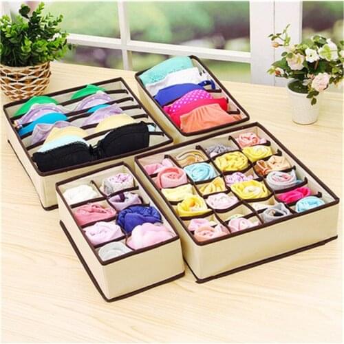 4pcs/set Non-Woven Fabric Folding Storage Box Underwear Necktie Bra Socks Briefs Organizer Box Home Storage Bag Case
