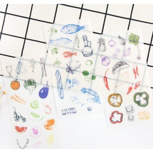 6Sheets/Pack Kitchen series Hand account Stickers Transparent PVC Stationery Diary Stickers