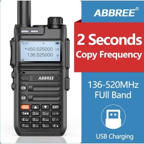 ABBREE AR-F5 Automatic Wireless Copy Frequency Full Band 136-520MHz USB Charge Walkie Talkie Station Two Way Radio Communicator