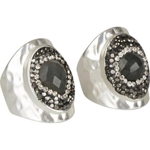 Dankaishi Vintage Boho Style Metal Rings for Women Men Jewelry Natural Stone Charm Paved with Rhinestone Silver Color Ring Gift