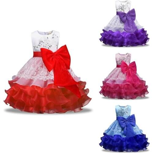 Summer Kids Dresses For Girls Formal Children Girls Dress Sleeveless Lace Bowknot Flower Girl Dresses O-neck Kids Dress
