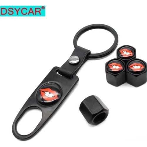 DSYCAR 1Set Zinc Alloy Anti-theft Car Wheel Tire Valve Caps Stem Air + Leather buckle Wrench Auto Car Wheels Tires Parts