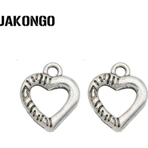 JAKONGO Antique Silver Plated Heart Charms Pendant for Jewelry Making Earrings Bracelet Accessories DIY 15x12mm 25PCS/lot
