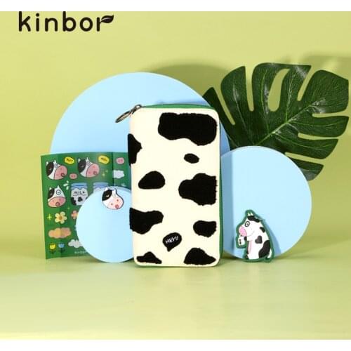 Kinbor PUPU Cow Weekly Zipper Bag Notebook Set A6 Planner Stationery School Supplies Study Notebook Gift With Kawaii Stickers