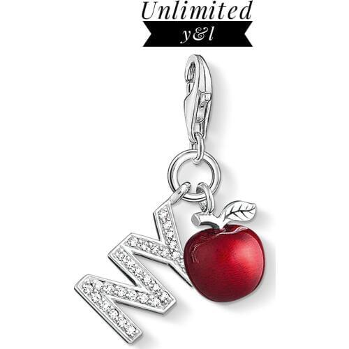 Red Apple New York Charms 925 Sterling Silver CZ Thomas Style Bracelet Necklace Fashion DIY Jewelry Making Women Men 2019 New