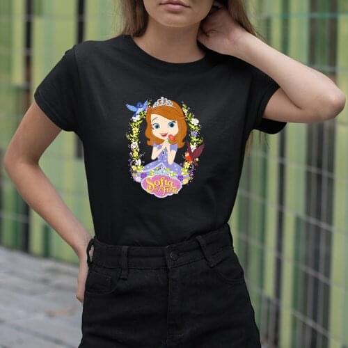 Summer New Products Disney Women T-shirts Cartoon Short Sleeve Sofia Kawaii Pattern Color T Shirt Female Comfort Harajuku O-Neck