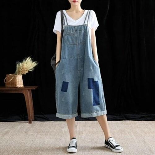 Summer Destroyed Women Dungarees Denim Strap Pocket Wide Leg Elegant Jumpsuits For Women 2019 Jean Jumpsuit For Ladies AA4839