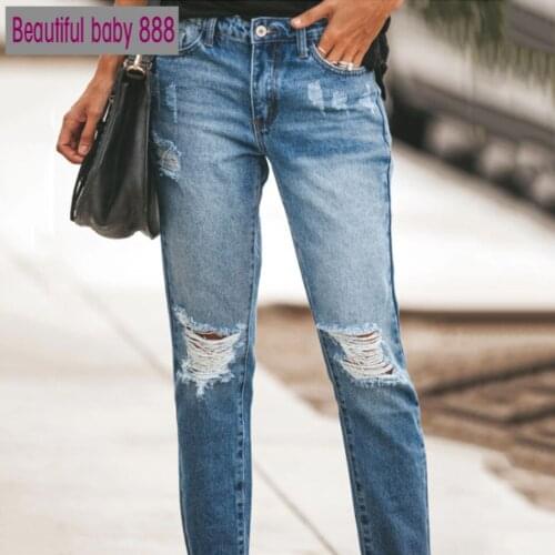 Meqeiss Women Denim Skinny Trousers Ripped Jeans For Women Hole Vintage Pencil Pants High Elasticity Stretch Trousers Plus Size