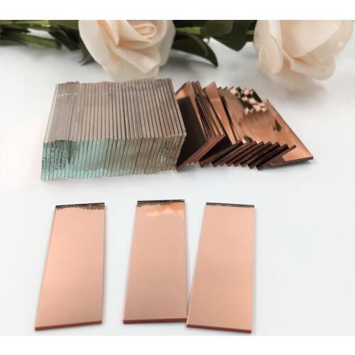 MEYA Rectangular38x75mm Rose Gold Small Glass Mirrors, Glass Craft Mirror Bulk 100 Pieces Colored Mirror Mosaic Tiles