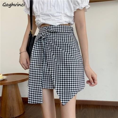 Skirts Women Mini Plaid Design Asymmetrical Korean Fashion Summer Ins Harajuku All-match New Simple Mujer Faldas Casual A-line