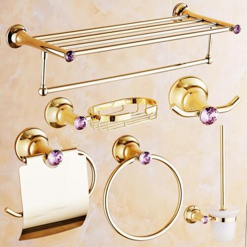 Polished Brass Damiond Bathroom Accessories Sets Antique Crystal Bathroom Products Europe Gold Bathroom Accessories Set