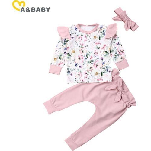Ma&Baby 0-24M Newborn Infant Baby Girl Autumn Clothes Set Long Sleeve Flower T shirts Bow Pants Headband Outfits