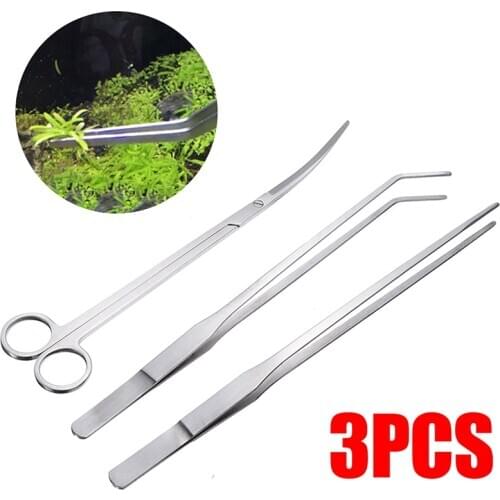 3/5pcs Aquarium Tweezers Tools Kit Aquascaping Tank Aquatic Plant Stainless Steel Maintenance Cleaning Parts