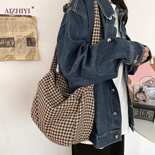 Casual Female Crossbody Bag Women Plaid Pattern Street Shoulder Satchel Vintage Pillow Messenger Satchel
