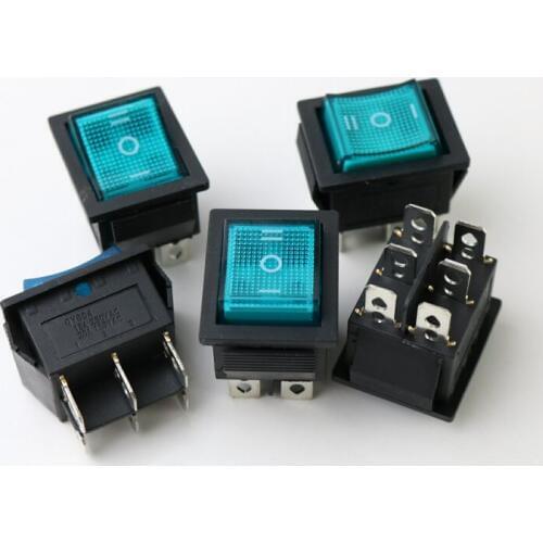 Rectangular Latching Rocker Switch 3 Position ON-OFF-ON 6 Pins Blue 15A 250V AC / 20A 125V AC Self locking KCD4