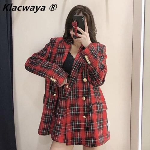 Klacwaya Women high-Waisted Tweed Shorts Casual Loose Ladies Fashion Slim Button Shorts All-match Checked With Buttons Shorts