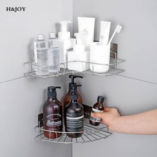 Bathroom Storage Shelf Wall Rack Stainless Steel Corner Shower Caddy Cosmetic Shampoo Holder Drain Rack Bathroom Organizer H&JOY