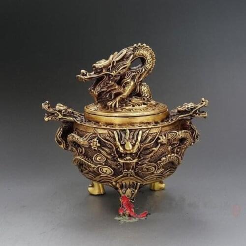 Vintage geomantic omen censer Copper Beast incensory with Dragon top Signed bottom