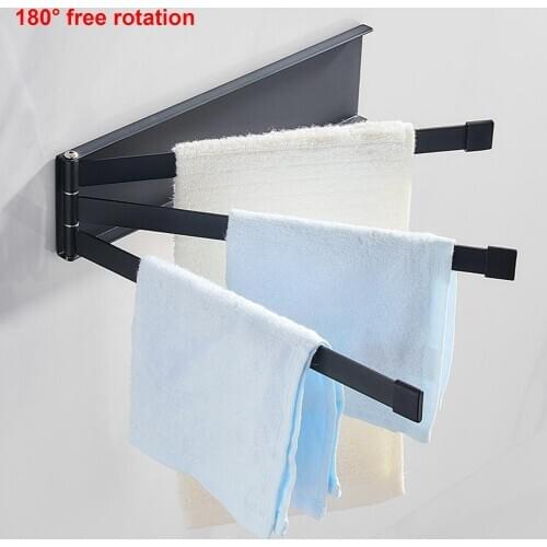 Bathroom Wrought Iron Swivel Towel Holder Rack 3 Swing Arm Towel Holder Wall-mounted Movable Kitchen Bathroom Storage Rack