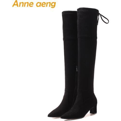 2018 New Winter Women Over-The-Knee Boots High Heel Pointed Toe Zipper Sexy Ladies Women Shoes Black Thigh High Boots Big Size
