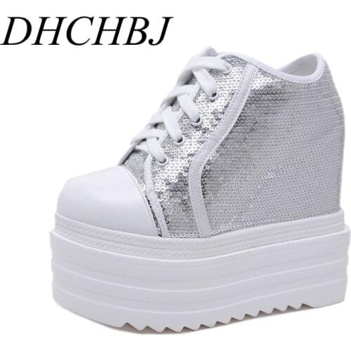 2019 Autumn Women High Platform Shoes Height Increasing Casual Shoes 13 CM Thick Sole Trainers Breathable Shoes Women Sneakers