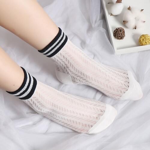 5 Pairs/Lot Women Summer Cute Mesh Hollow Out Transparent Lattice Thin Socks Ladies Sexy Silk Meias Mujer Crew Tube Chaussette
