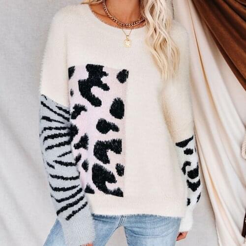 O Neck Leopard block Sweater Women Pullover Knitwear Fashion Jumper autumn Winter Casual long sleeve Sweaters Tops Sale